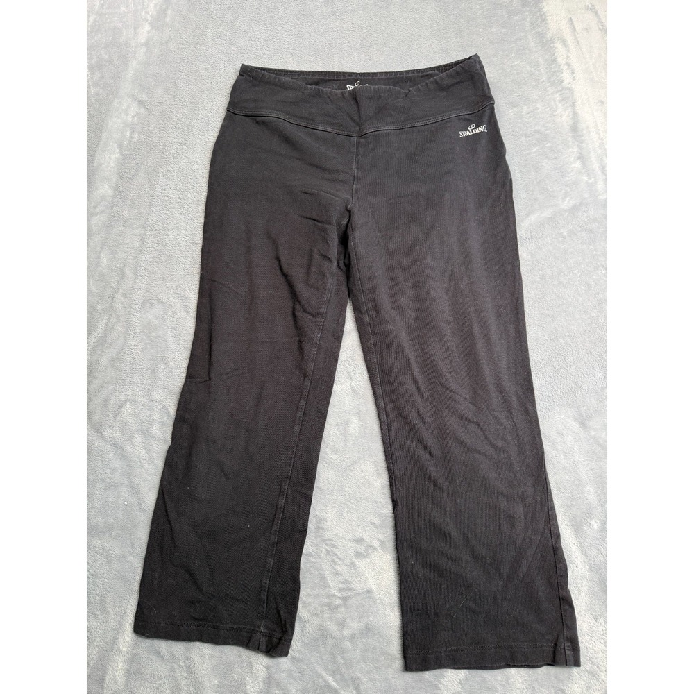 Spalding Pants Womens Small Black High Waisted Straight Leg Gym Training Pull On